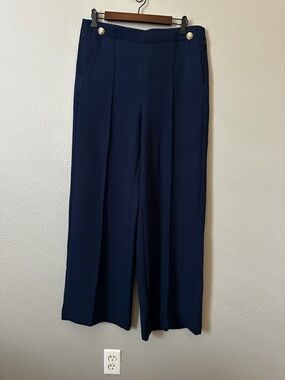 Ann Taylor Navy Wide-Leg Trousers with Gold Buttons